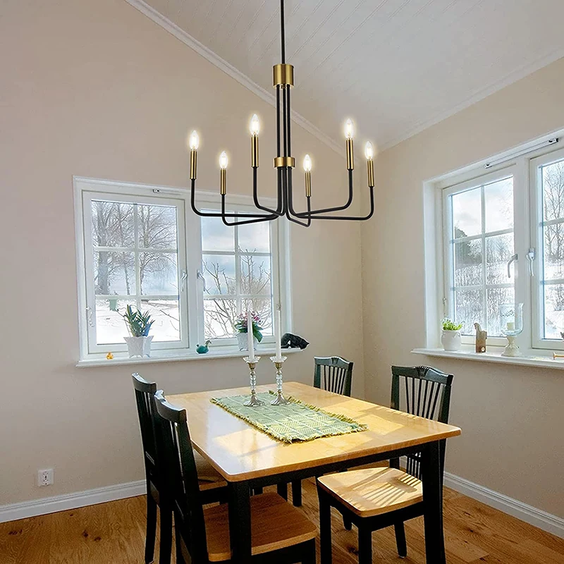 

Black Gold Farmhouse Chandeliers Light Fixture, Modern Industrial Vintage Pendant Light for Dining Living Room Kitchen Island