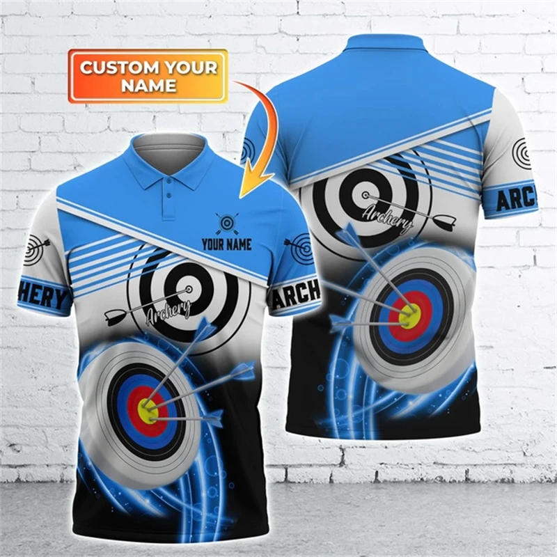 Polo T Shirt For Men Personalized Name 3D Archery T-Shirts Team Logo Custom Print Short Sleeve Tops Fashion Lapel Button Blouse