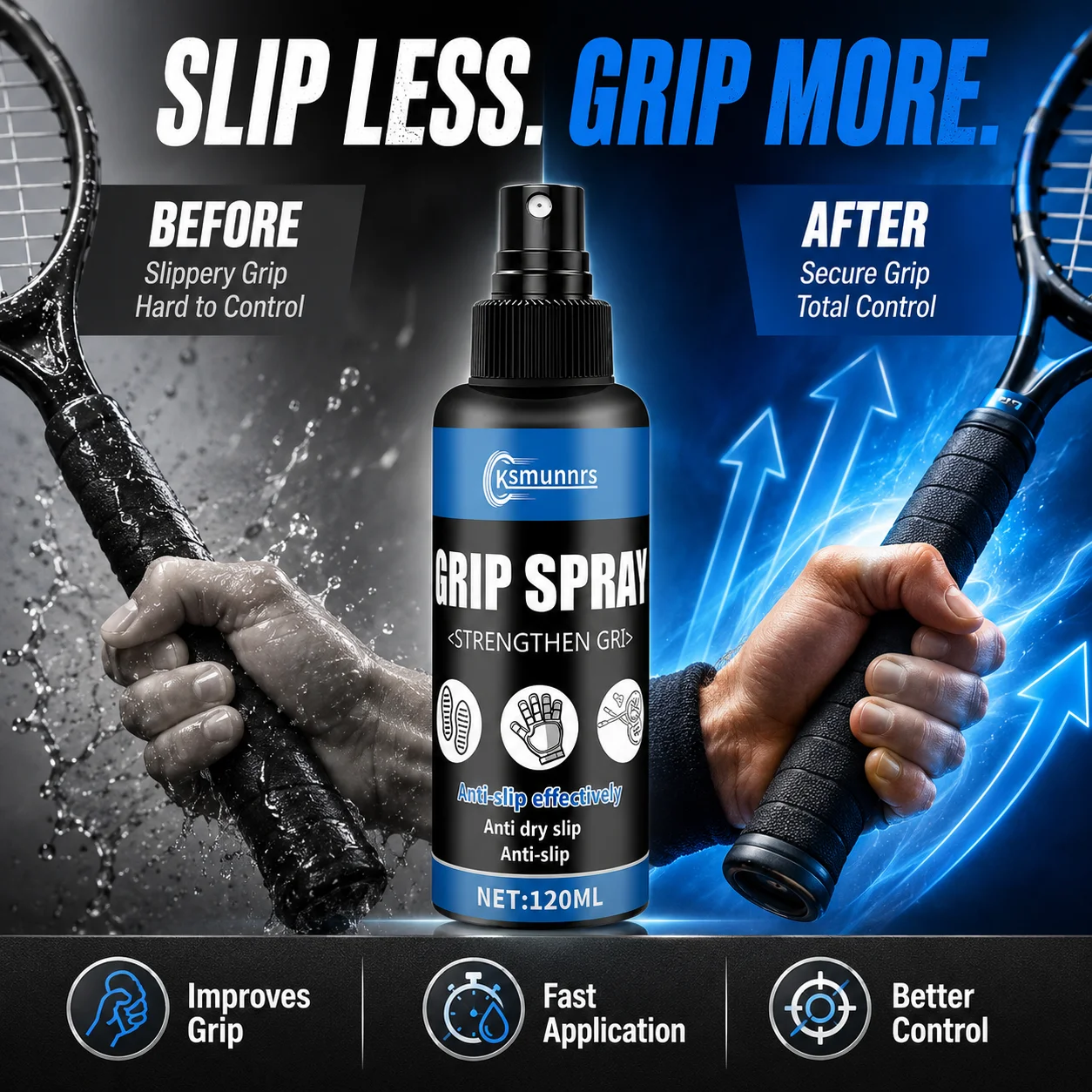 Racket Handle Anti Slip Grip Spray, Improve Grip for Tennis Badminton Rackets, Boost Control