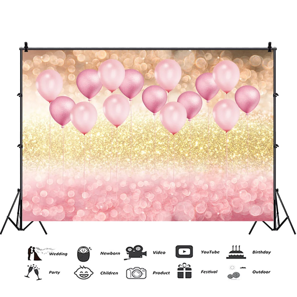 

1Pcs Photography Background Cloth Pink Balloon Facula Pattern Backdrop for Photo Video Decor Party Photography Background Cloth
