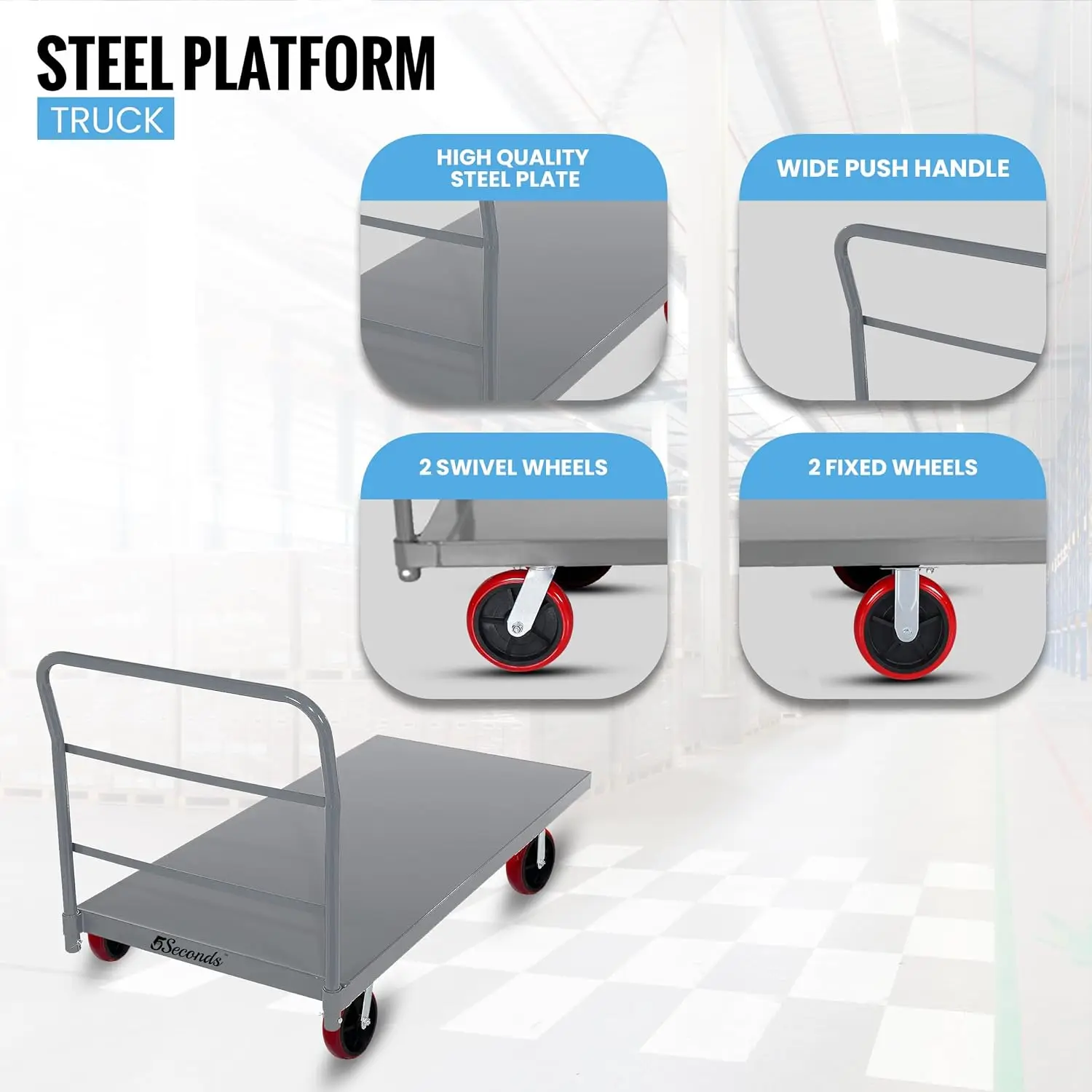 Carrito de plataforma Industrial PushSuper de alta resistencia, ruedas giratorias de 8 pulgadas, movimiento comercial