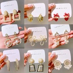 Pearl Women's Earring Korean Acrylic Drop Earrings for Women Statement Geometric Round Gold Earring Fashion Trend Female Jewelry