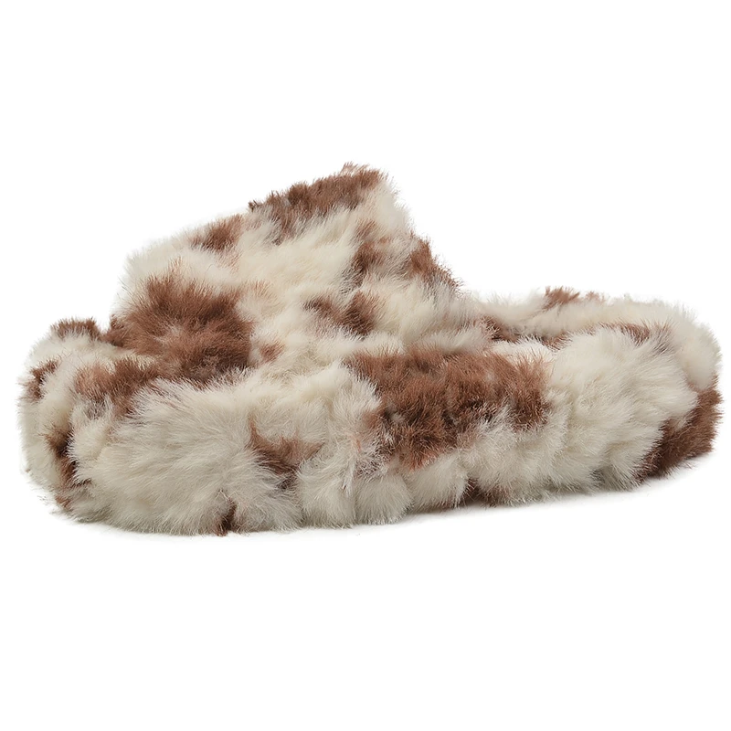 Niche Leopard Print Fur Slippers For Women, 2023 Autumn And Winter New Collection Fashionable Indoor  Home Slippers