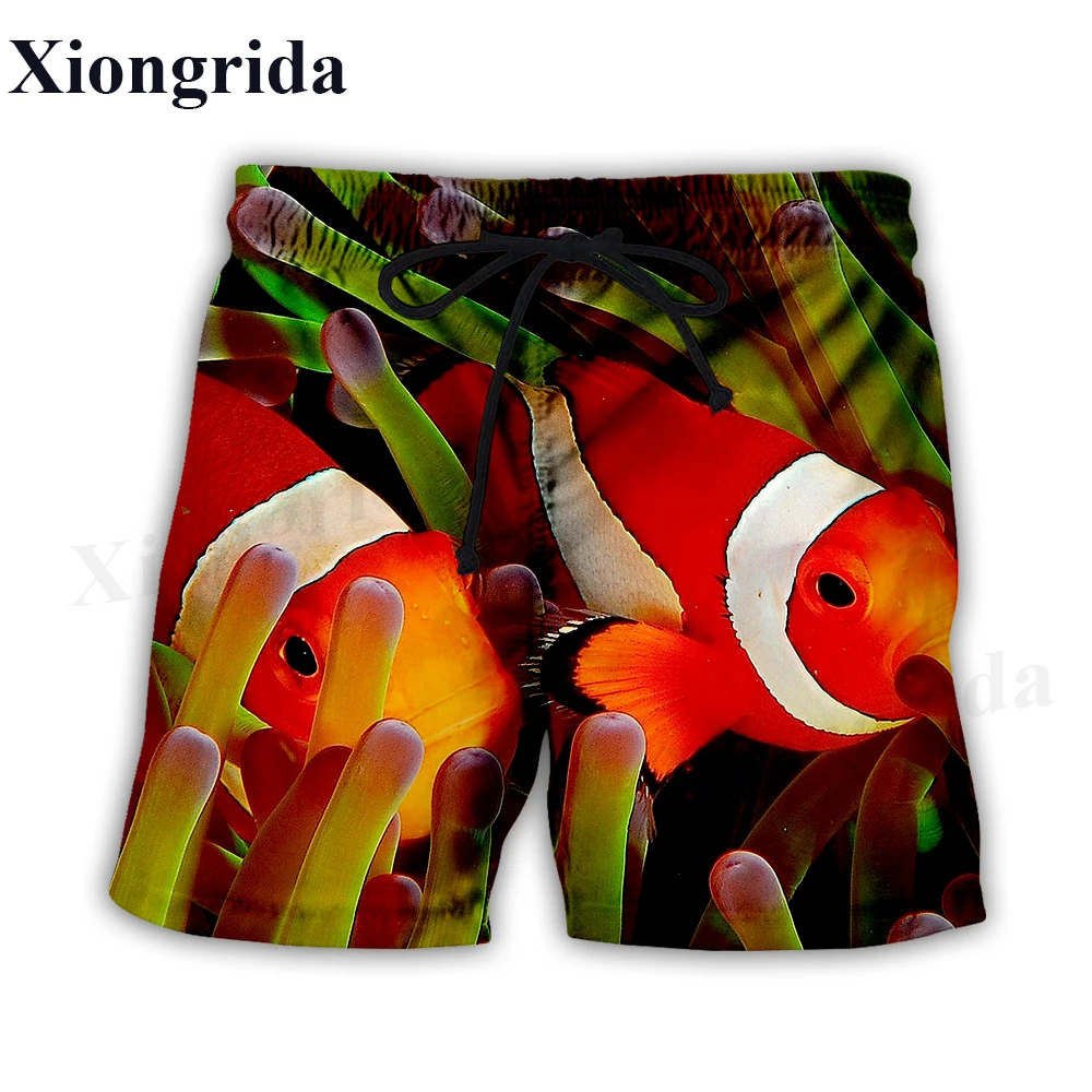 Fashion Clown Fish Print Shorts Men Elastic Waist Beach Shorts Summer Harajuku Casual Shorts Tropical Fish All Over Print Shorts