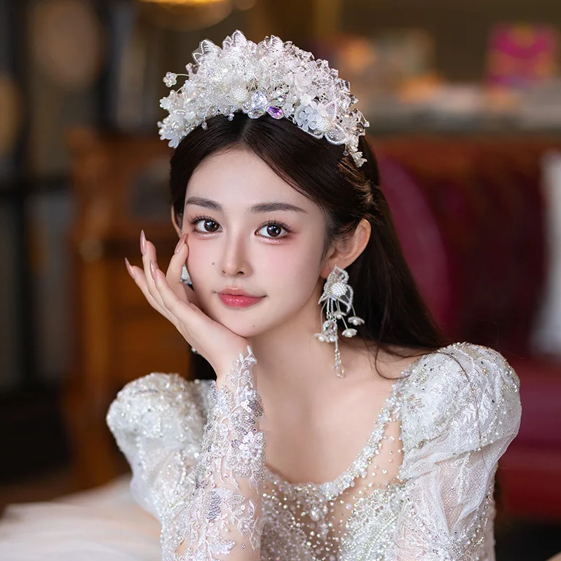 NiuShuya Tiara nupcial coreana, corona de cristal para el pelo, vestido de novia, accesorios para la cabeza de celebridades, joyería para la frente