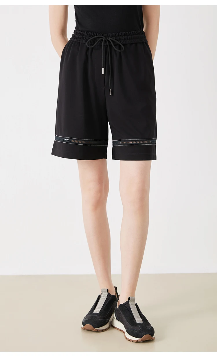 KW9513247 Women's Comfortable Elastic Waist Strap Solid Color Mixed Cotton Shorts