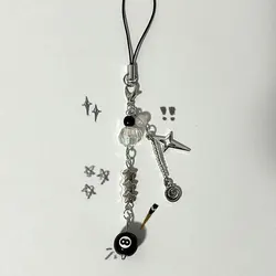 1pcs Black 8-ball mobile phone charm star-shaped beaded keychain