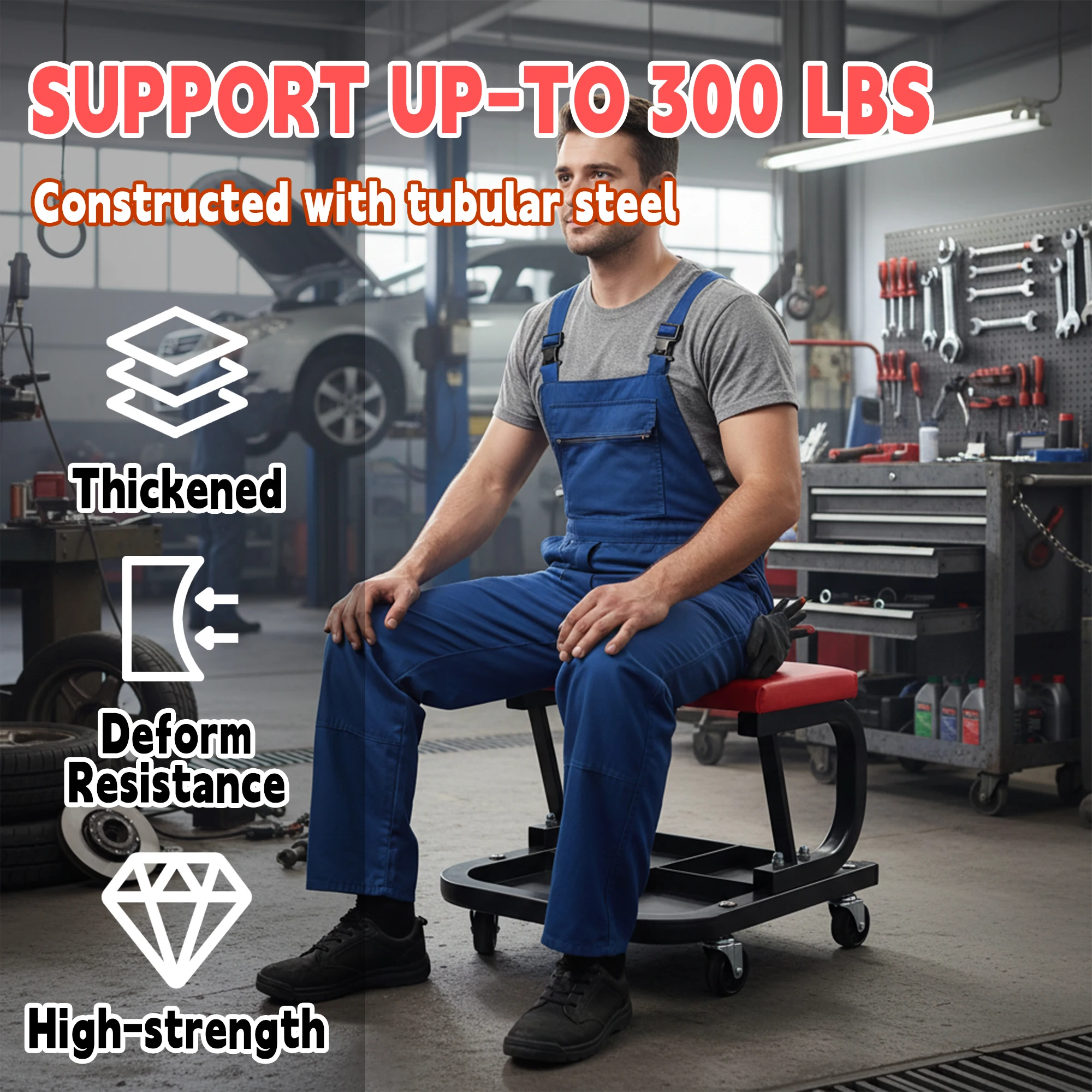 

Rolling Mechanic Seat For Car Repair, DIY, Auto Detailing - Portable Garage & Workshop Stool For Professionals & Home Use,