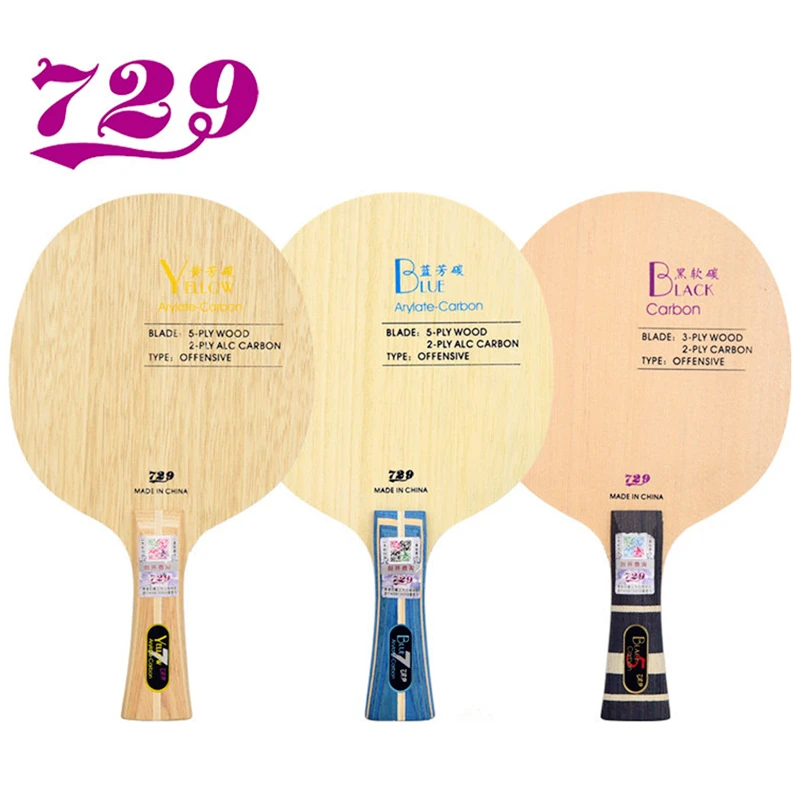 Friendship 729 Table Tennis Blade Offensive Racket Ping Pong Bat Paddle Arylate Carbon Black Yellow Blue for Sports Fitness