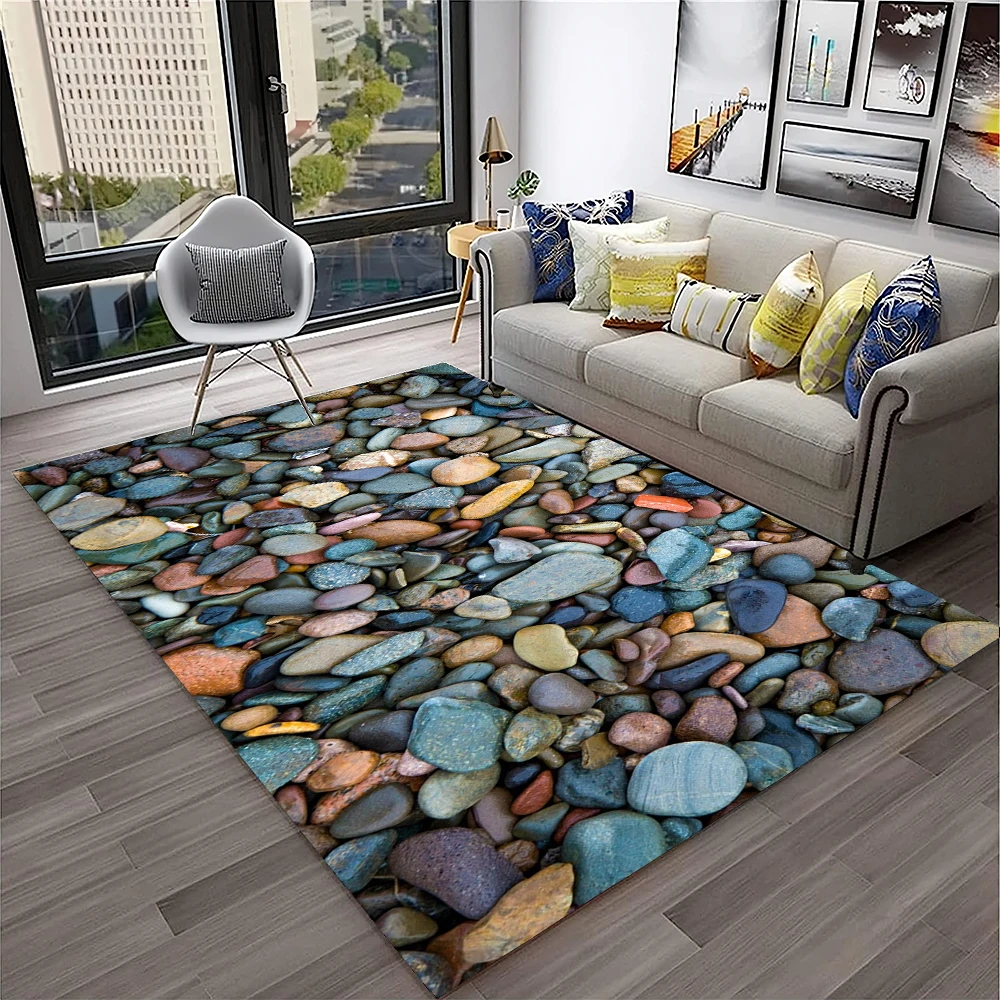 

3D Stone Pebbles Footprint Beach Carpet Rug for Home Living Room Bedroom Sofa Doormat Decor,Kid Play Area Rug Non-slip Floor Mat