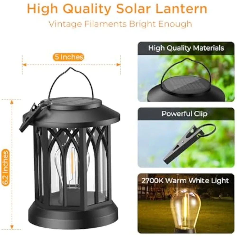 Solar Lantern Outdoor Hanging 4-piece Set, Upgraded Solar Lantern Outdoor Waterproof, Solar Lantern