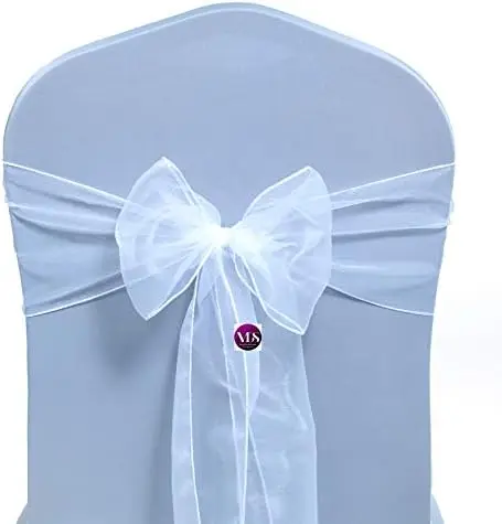 

Pa Of 100 | White | Organza Chair Sashes Crystal Sheer Tulle Dining Chair Bows Tie Ribbon For Wedding Birthday Graduation