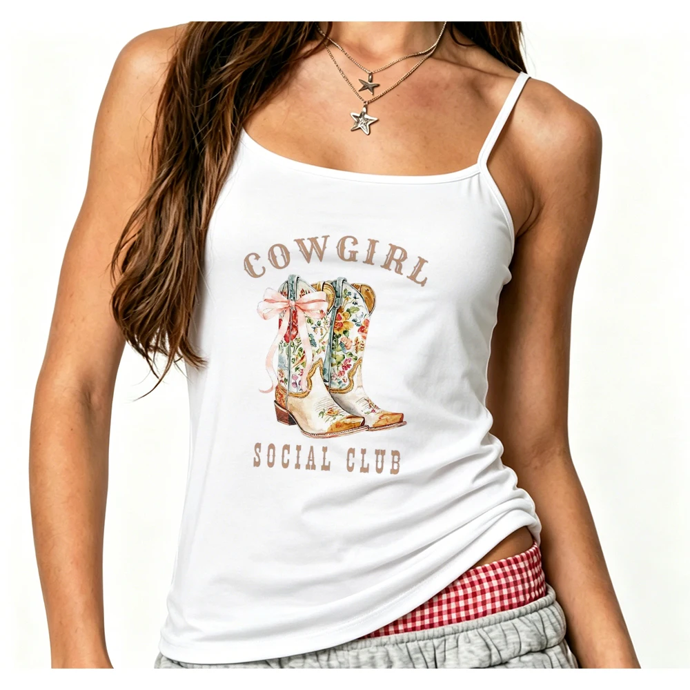 Western Cowgirl Social Club Tank Top Cute Floral Boots Camisole Trendy Country Bow Aesthetic Sleeveless Cami for Women