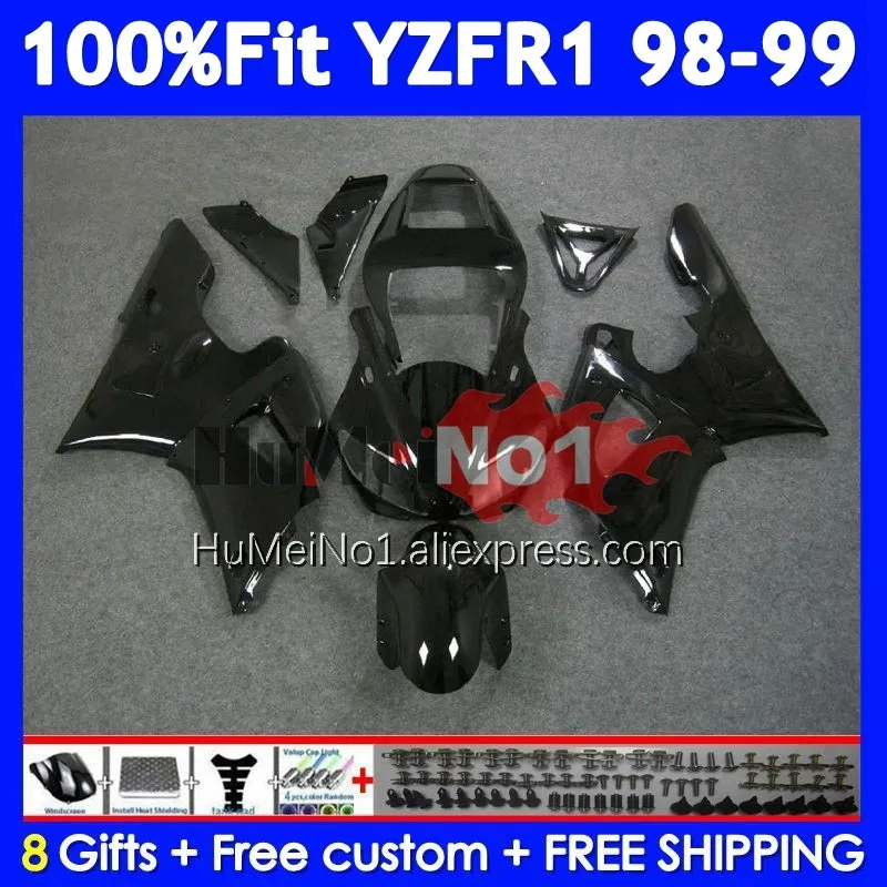 Injection Body For YAMAHA YZF R 1 1000 CC YZF R1 YZF1000 363No.1 YZFR1 98 99 Gloss black YZF-1000 YZF-R1 1998 1999 OEM Fairing