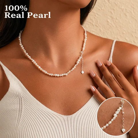 4-5mm Baroque Freshwater Pearl Necklaces with 5cm Extend Chain 925 Sterling Silver 38 45 50cm Necklaces Jewelry Gift 2026 New