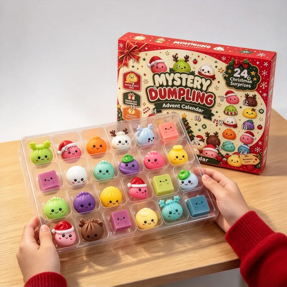 24 Window Mystery Dumpling Squishy Advent Calendar 2026, Christmas Blind Box, Mixed Shapes Random Style Stress Relief Fidget Toy