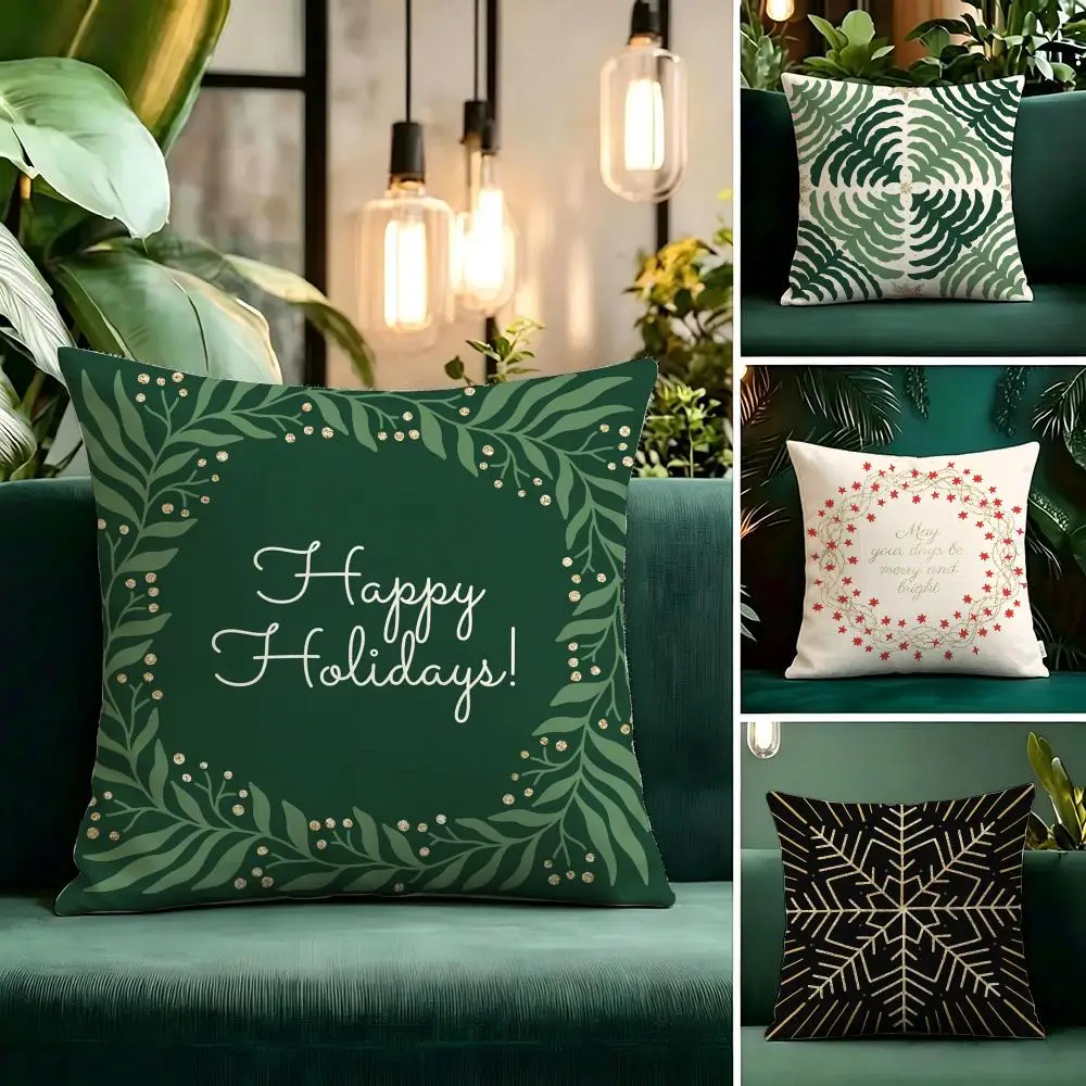 Trending Christmas themed elements Cushion Cover Linen Pillow Cover Invisible Zipper para Sofa Silla de Oficina