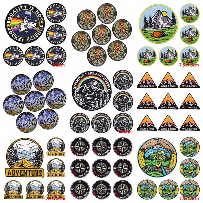 10 pcs/lots Mountain Camping Patch Iron On Patches For Clothing Thermoadhesive Patches On Clothes Travel Embroidery Patch Badges