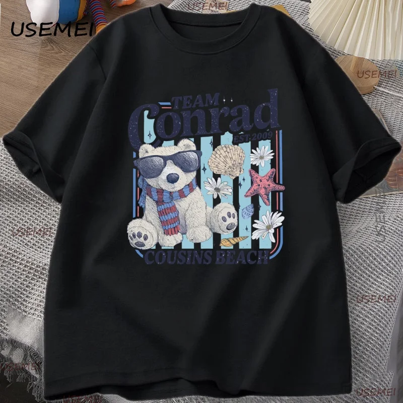 Team Conrad Junior Mint Bear T-Shirt Men Women Summer I Turned Pretty Tee Cousins Beach Fan Graphic T-Shirts Romance Book Tees