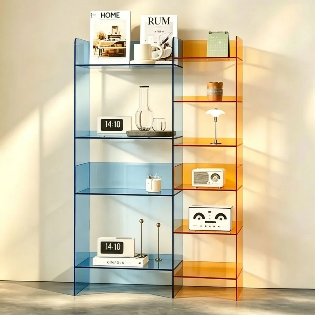 Acrylic color matching bookshelf against the wall, multi-layer storage displayshelf, high-end floorshelf, children's bookcase