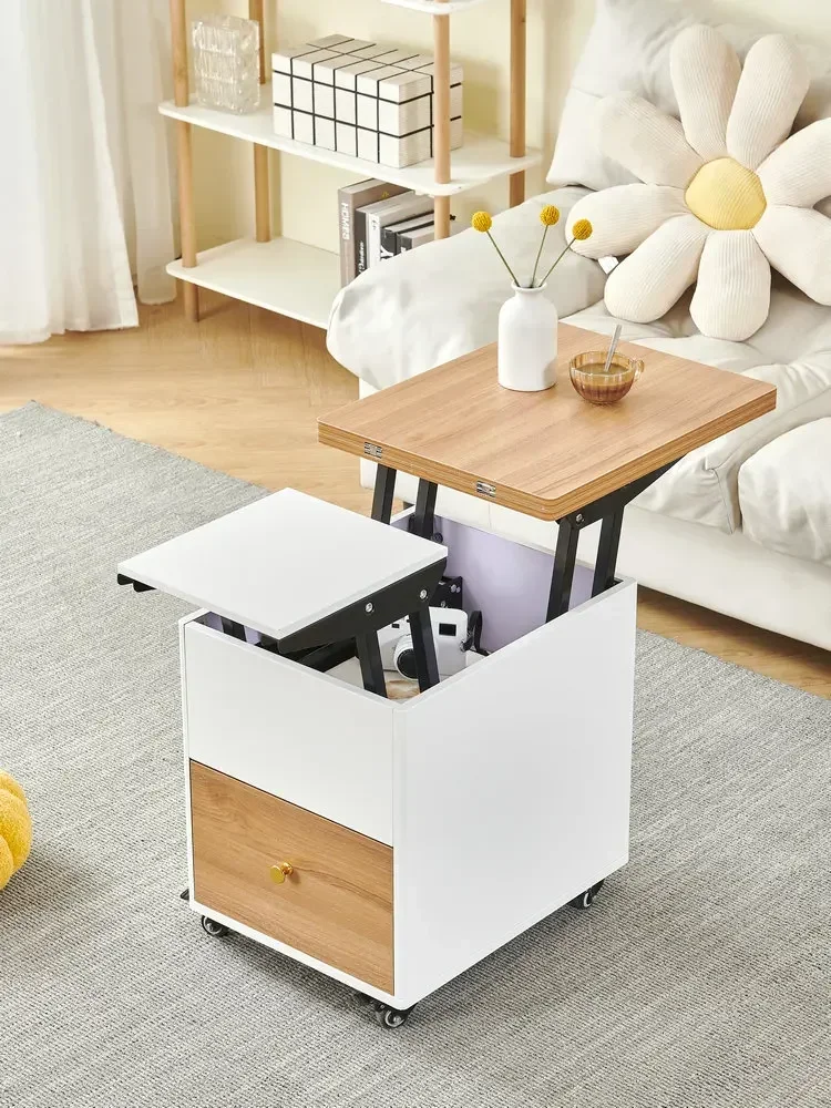 4-In-1 Lift Top Coffee And Dining Table, Mobile Multifunctional Design With Telescopic Storage For Small Space Living Room