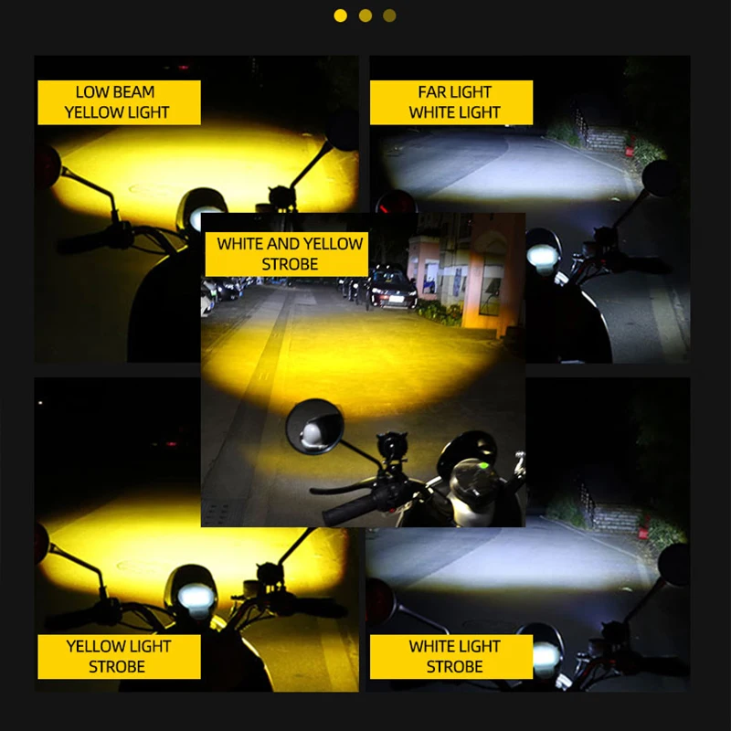 1/2x Owl Style LED Lens Spotlight White Yellow Stobe Auxiliary Fog Lamp 4 Modes for Motorcycle ATV Buggy UTV RV 12V