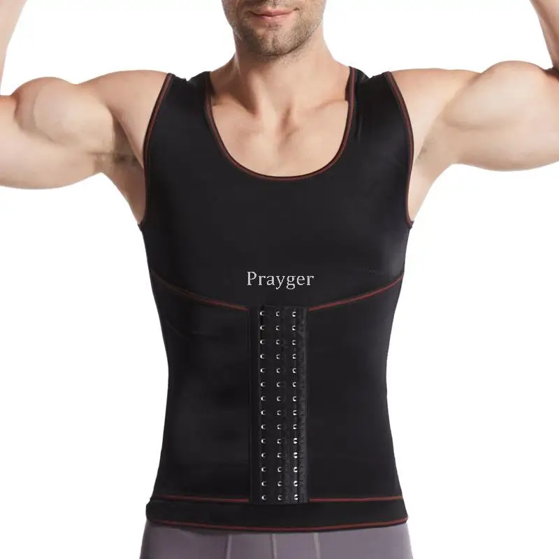 Men Body Shaper Slimming Boobs Tops Sleeveless Shirt Hook Waist Elastic Abdomen Vest Large Waist 4XL