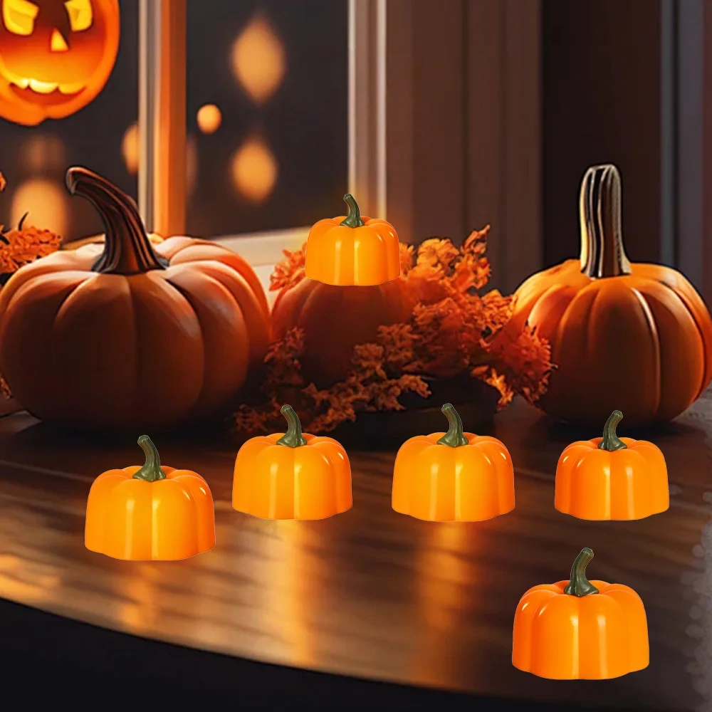12pcs Pumpkin Candle Lights, LED Candles Tea Lights, Halloween Decoration Lights, Flameless Candles Lamp, Battery Candles Lights