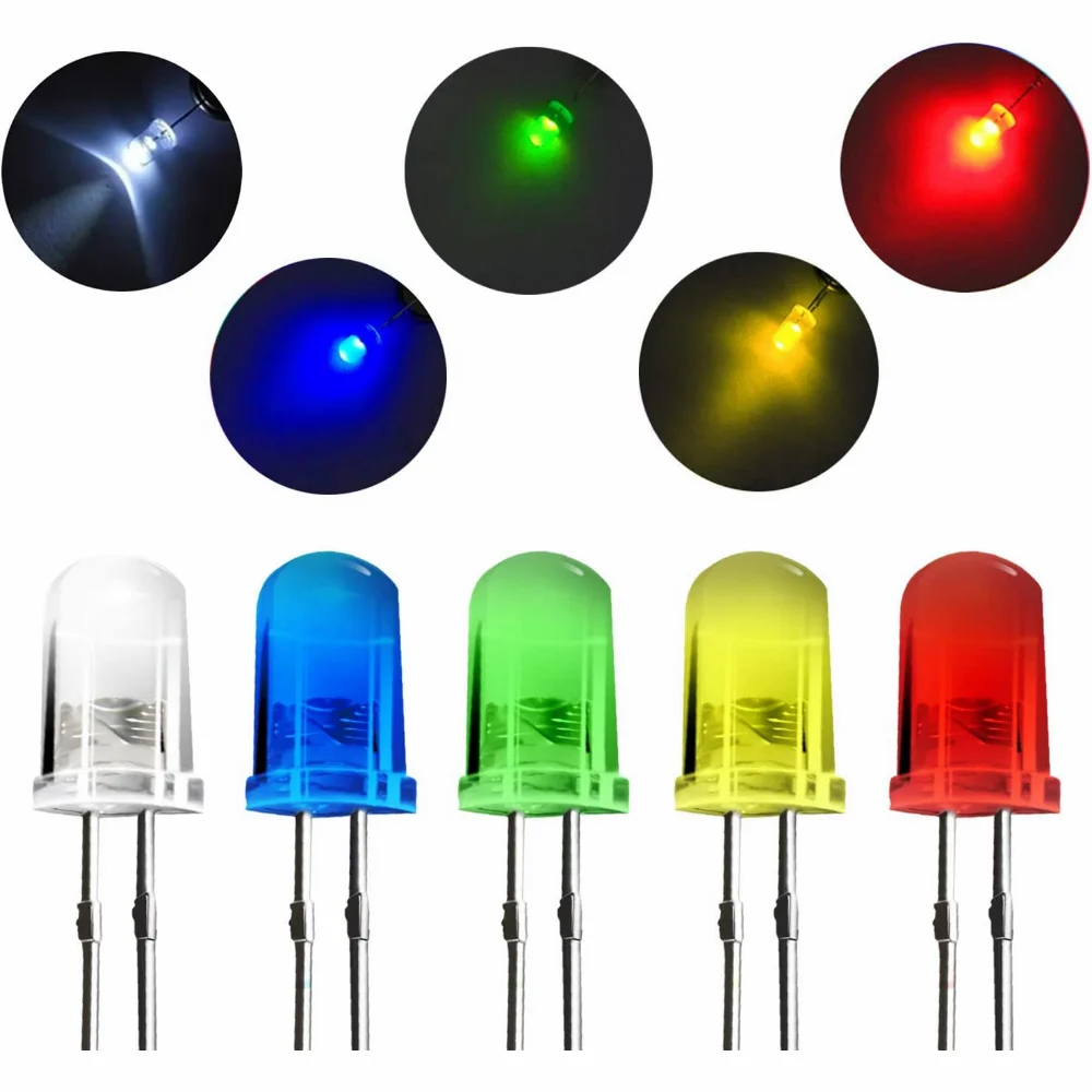 50Pcs 5mm Led Diode Bright Multicolor Individual Light Emitting Diodes Assortment Mini Red/Green/Blue/Yellow/Orange/White Lamps