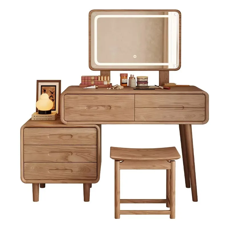 New solid wood dresser with LED mirror and USB charging port, clamshell vanity cabinet, silent design, suitable for bedroom