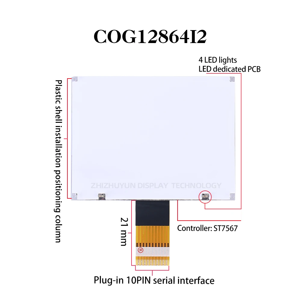 COG12864การสื่อสารแบบอนุกรม COG12864I2หน้าจอมาตรฐาน3.3V STN ฟิล์มสีเทาสีฟ้าอ่อนสีขาวข้อความควบคุม53mm * 40mm ST7567