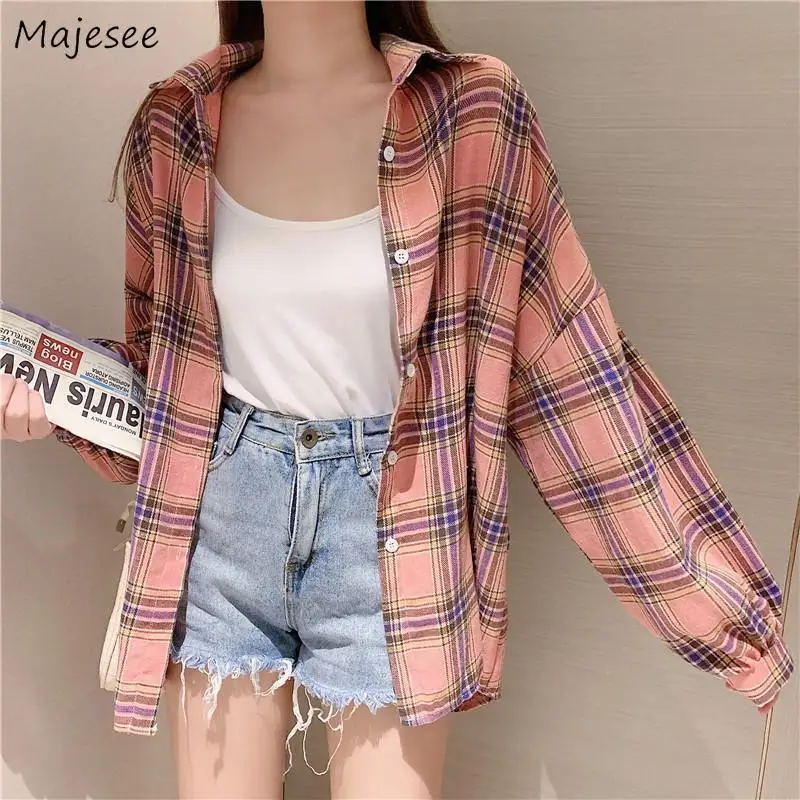 Shirts Women Plaid Various Color Long Sleeve Harajuku Korean Style Leisure Womens Fashion Trendy All-match Simple Hot Sale Ins