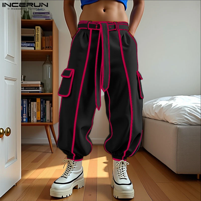 INCERUN Summer Spring Long Pants Men Fashion Patchwork Harem Pants Loose Long Trouser Streetwear Bottoms Oversize Men's Clothing - Image 2
