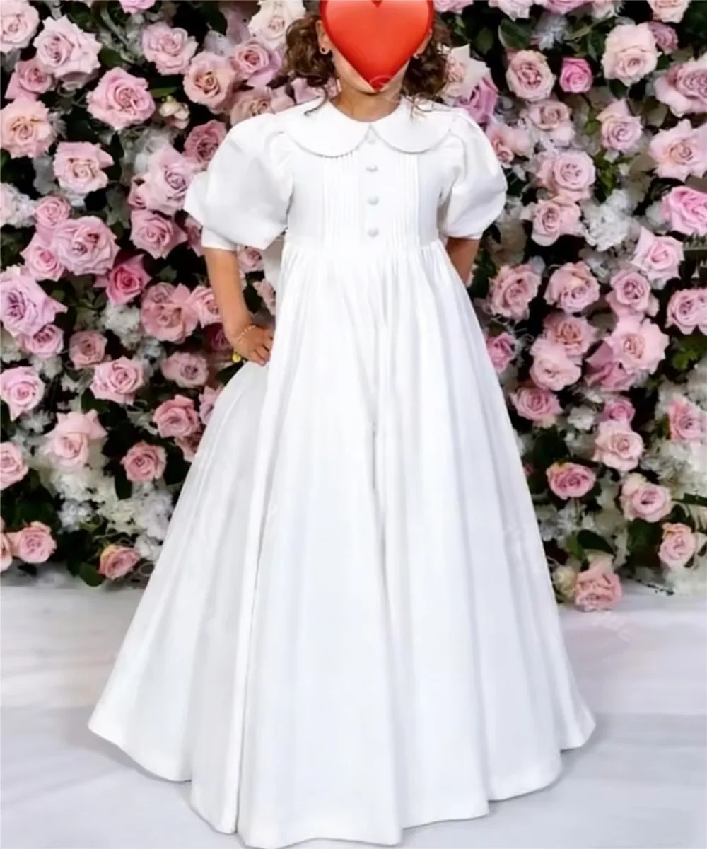 

White First Communion Dress for Girls Balloon Sleeve Flower Girl Dress for Wedding Kids Birthday Party Gown Customized