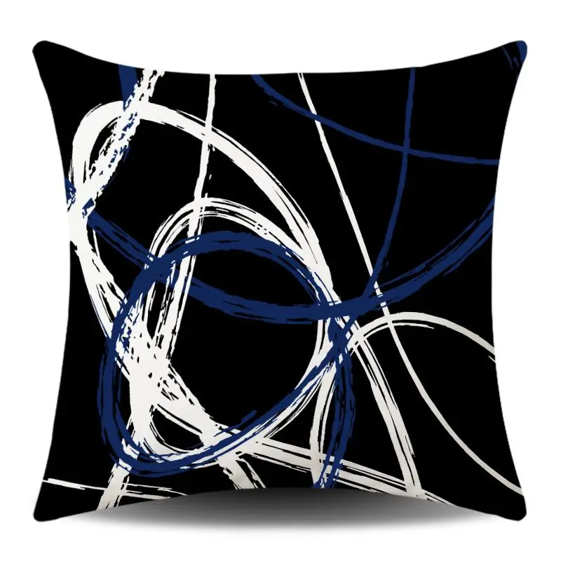 VIKAMA Minimalist Abstract Cushion Cover Navy Blue Black Gray Geometric Pattern Pillow Cover Couch Home Decoration