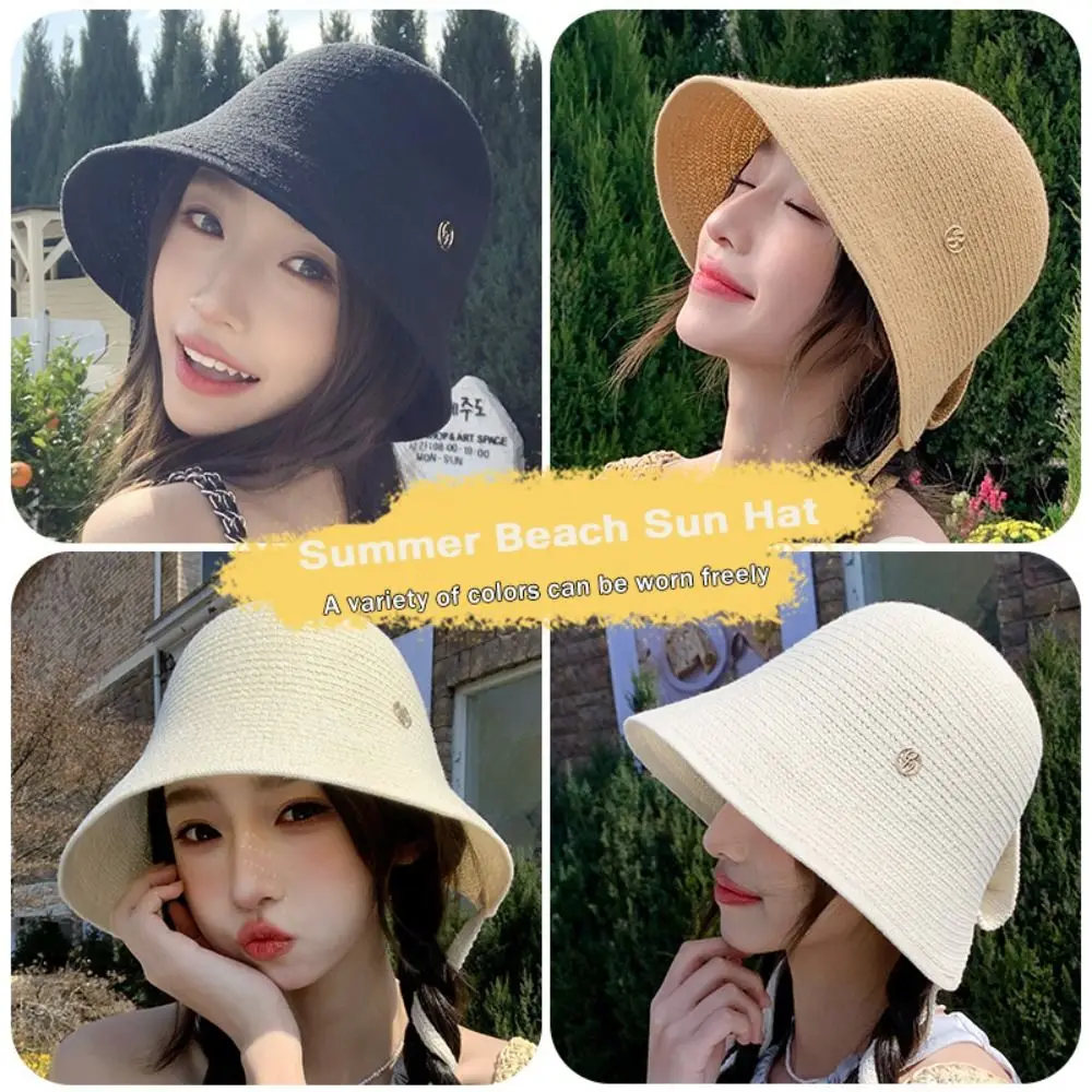 قبعة دلو بحزام على شكل فيونكة صيفية قابلة للتنفس بحافة واسعة واقية من الشمس للحماية من الشمس، قبعة صياد قابلة للطي