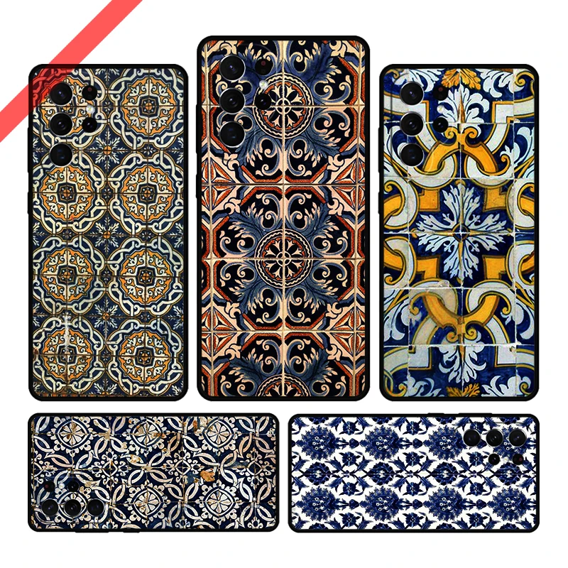 Portuguese Tiles Phone Case For Samsung Galaxy S20 FE S21 S10 S23 Plus S24 S22 Ultra Coque Note20 Note10 S9 S8 Cover Capa