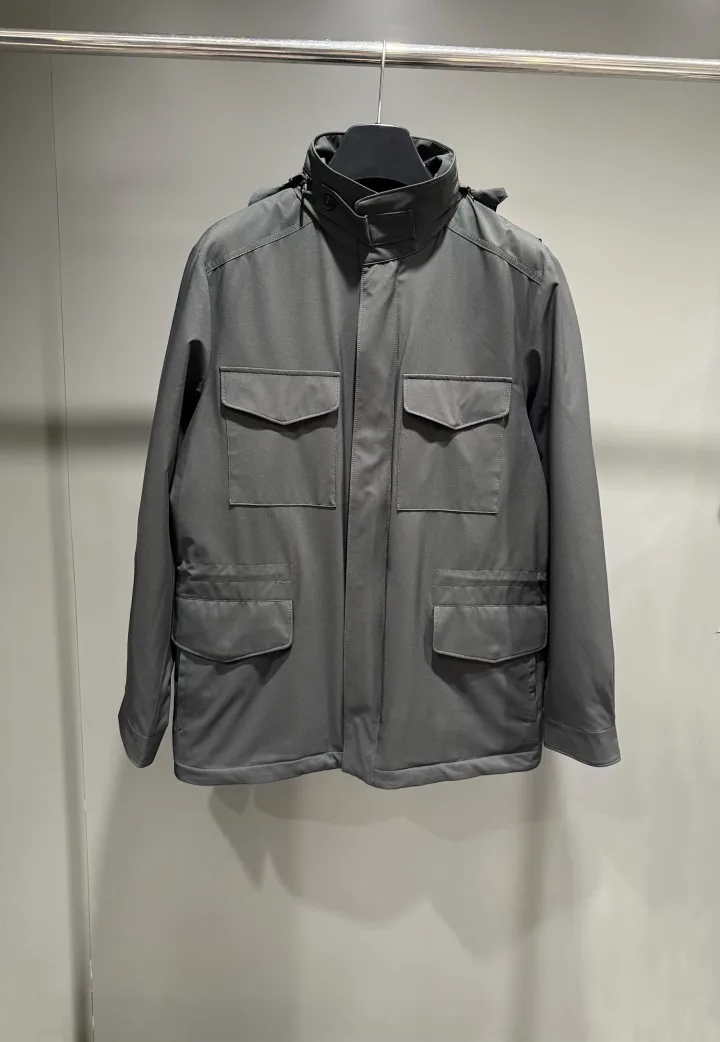 LP 2026 New Old Money Style Mens Microfiber Wool Blend Four Pocket Jacket Stand Collar Windproof Waterproof Drawstring Casual Co