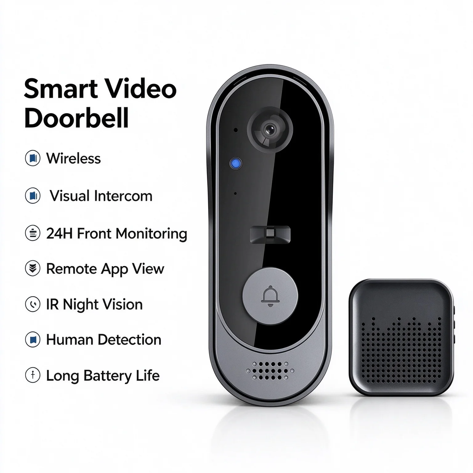 Video Doorbell WiFi Camera Wireless Intercom Night Vision 170 Wide Angle Two Way Audio Indoor Chime Home Security Visiophone