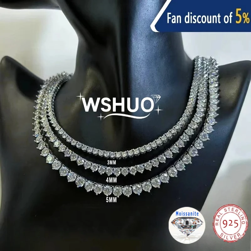 

3/4/5mm Three clawed Moissanite Tennis Necklace Women Man S925 Sterling Silver Lab Diamond Hiphop Chains Jewelry GRA Certified