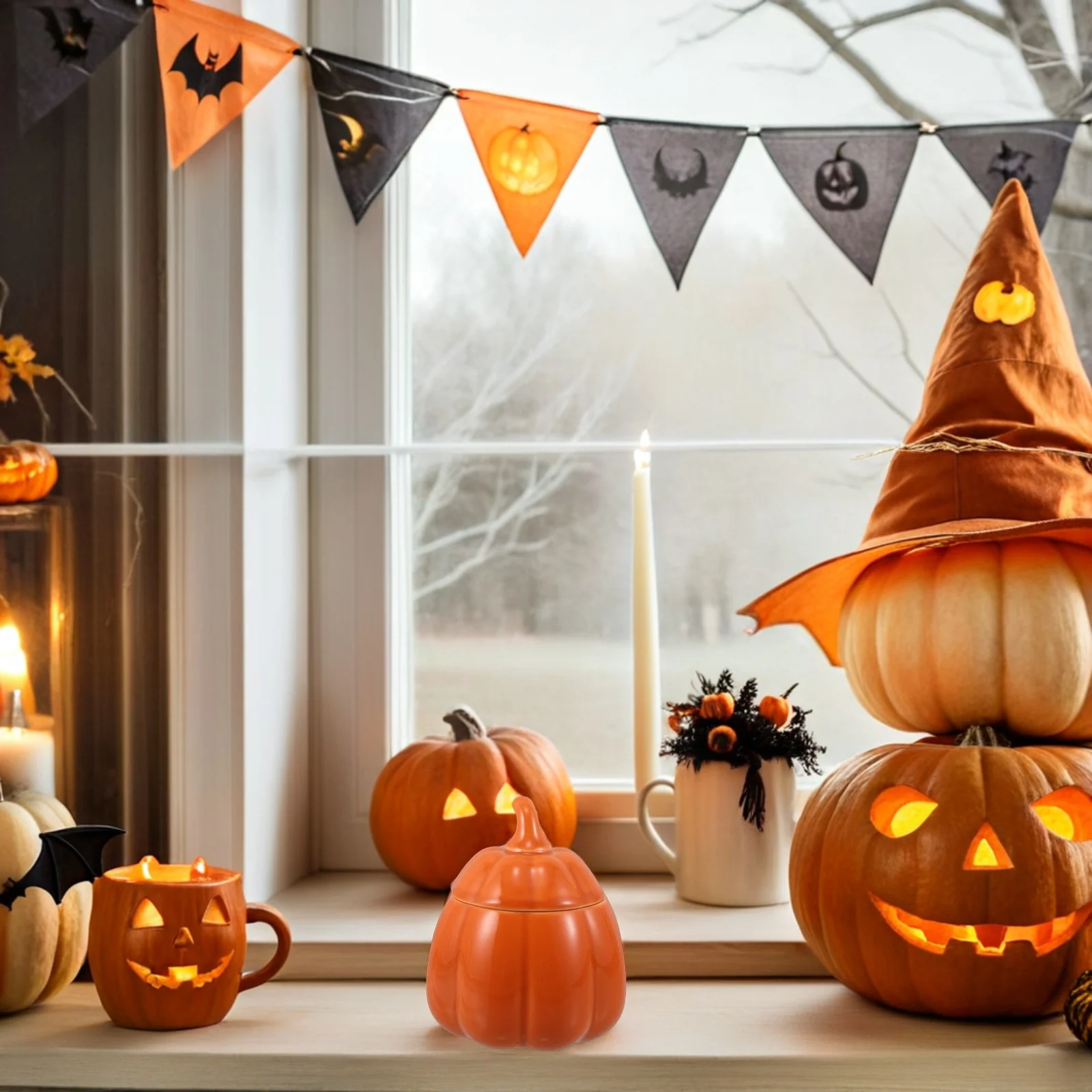 

Pumpkin Shaped Ceramic Bowl with Lid - Cute Halloween Dinnerware for Soup Stews Desserts Candy Storage Autumn Winter Home Decor