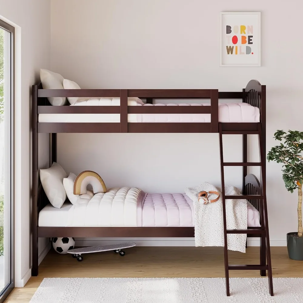 

Twin-Over-Twin Bunk Bed (Espresso) - Gold Certified, Converts to 2 Individual Twin Beds, Wood Slats