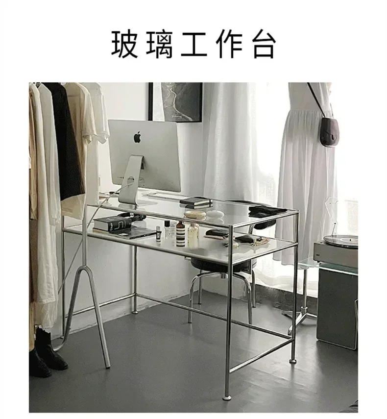 Medieval stainless steel Zhongdao light luxury metal transparent glass dressing table