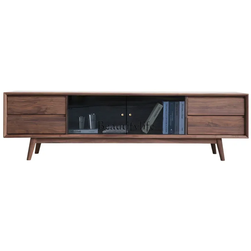 

05-Nordic black walnut solid wood TV cabinet Italian minimalist Japanese minimalist