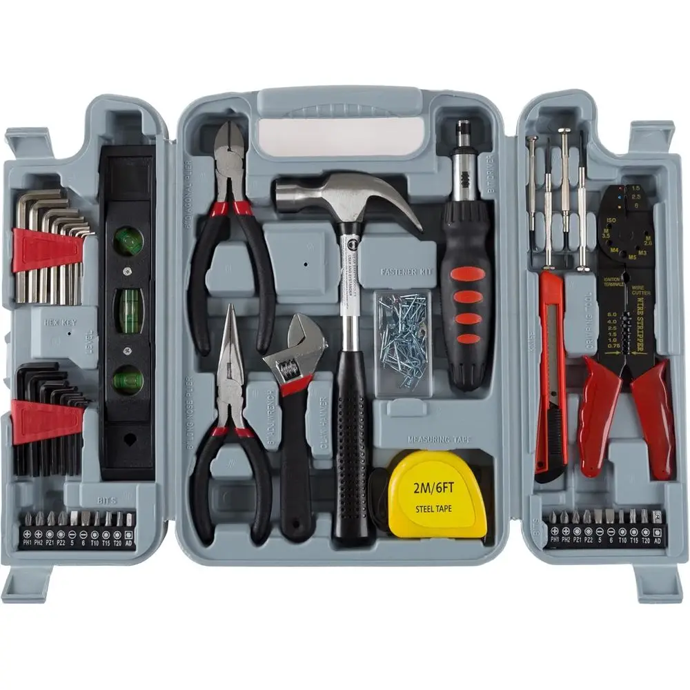 

Набор инструментов из 130 предметов — комплект инструментов с молотком, гаечными ключами, отвертками, плоскогубцами и многим другим — ручные инструменты для домашнего ремонта или проектов по благоустройству