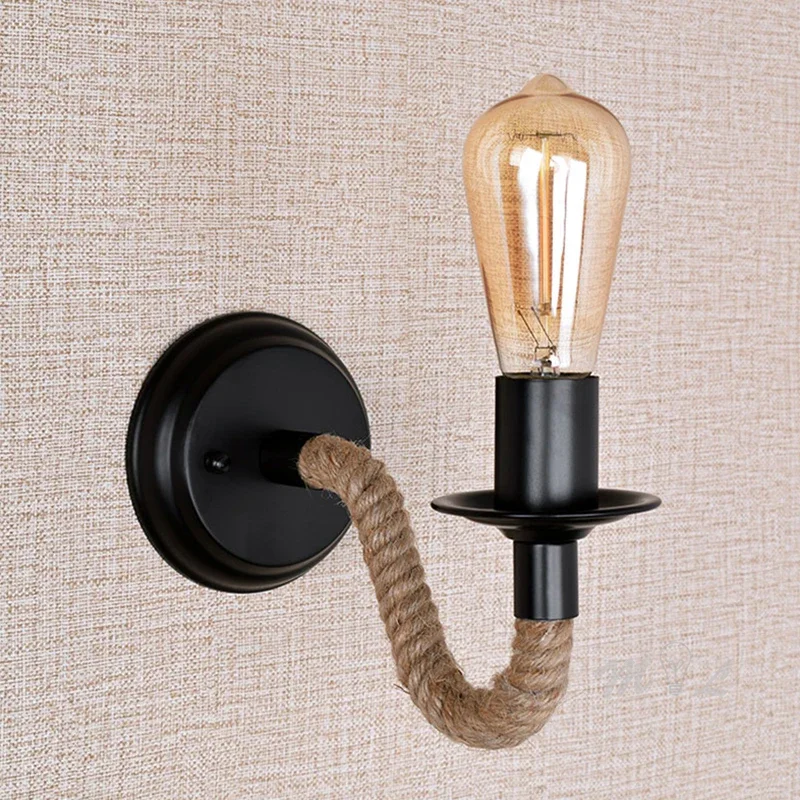 Industrial wall Lamp Hemp Rope Wall+Lamps Retro Sconces Fixtures Living Room Loft Lighting Stairs Vanity Light Indoor Wall Lamps