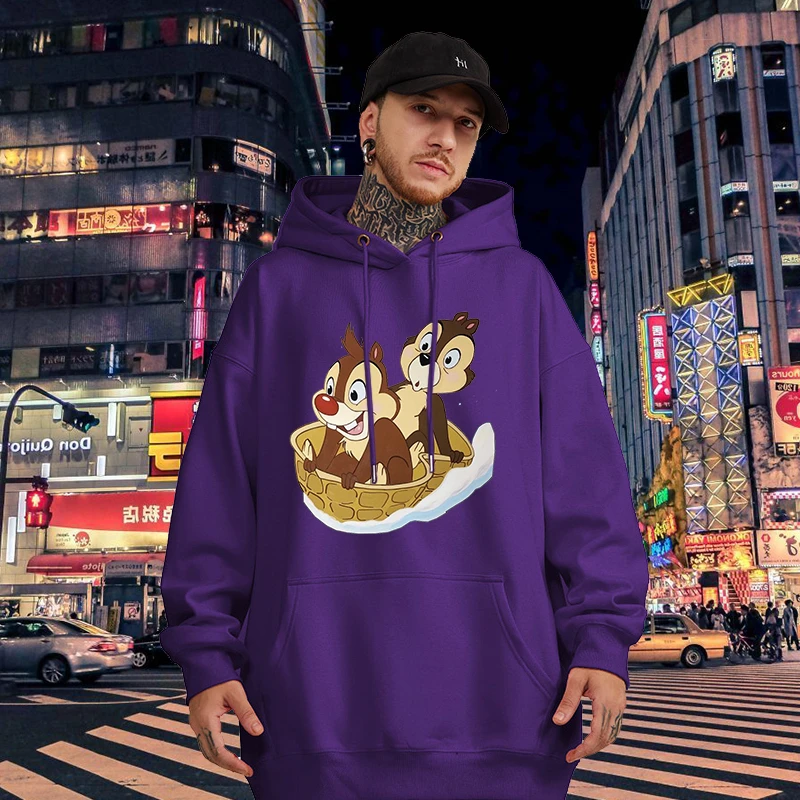 Cartoon Men Hoodies Disney Chip and Dale Creative Fashion Graphics Comfortable Trendy Hip Hop Autumn Winter Male Sweatshirts