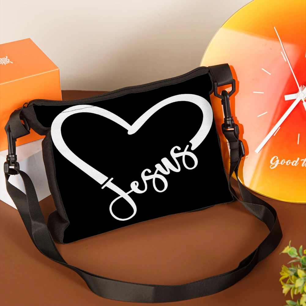 1pc Jesus Heart Design Crossbody Bag Black Religious Christian Print Shoulder Bags For Women Church Events Bible Study And Daily