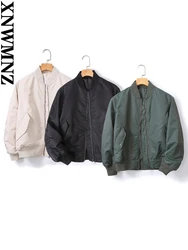 XNWMNZ Women's Autumn Winter New Fashion Pocket Jacket Coat Women's Retro Long Sleeve Zipper Bomber Jackets Basic outerwear