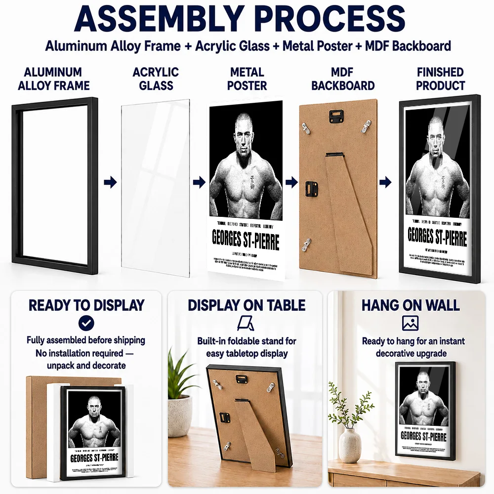 Georges St Pierre MMA Framed Metal Print Customized Photo Traditional Warrior Style Wall Art For Game Room Unique Athlete Gift